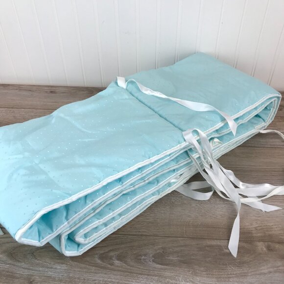 Vintage Pastel Blue & White Lace Baby Crib Bedding Set, Bumper Pad Ruffle Skirt - Picture 6 of 13